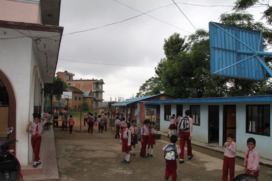 Pupils in the school courtyard in Nepal